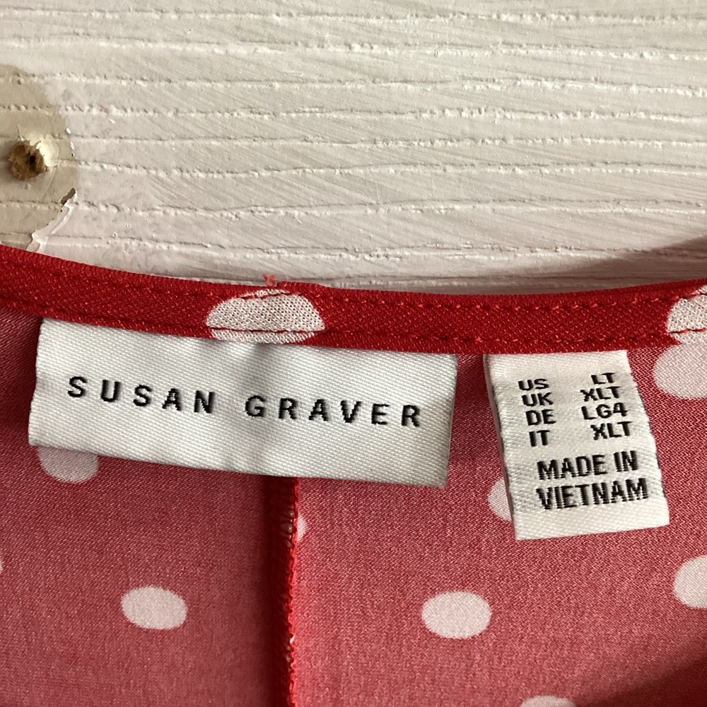 Susan Graver Printed Liquid Knit Fit & Flare Dress Large Tall Red Dot Pockets - Picture 9 of 10